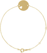 14K Gold Engravable Pierced Heart Disc Bracelet - Yellow Gold