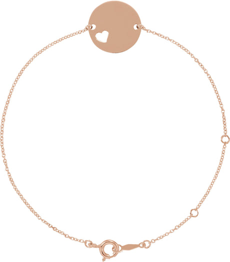 14K Gold Engravable Pierced Heart Disc Bracelet - Rose Gold