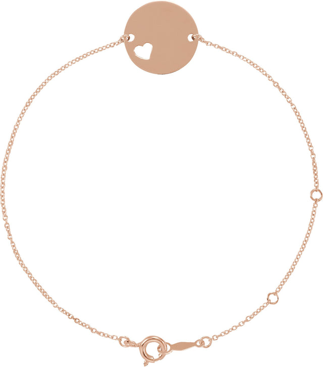 14K Gold Engravable Pierced Heart Disc Bracelet - Rose Gold