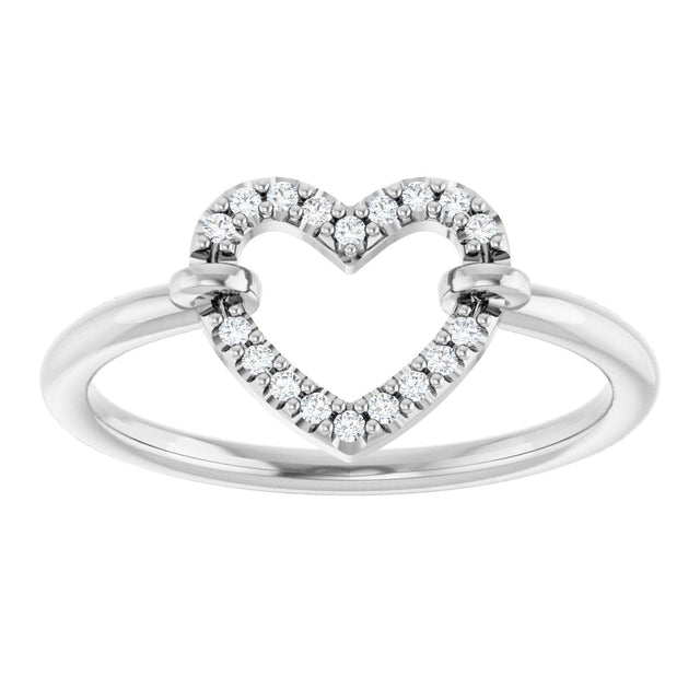 Platinum Round Natural Diamond Heart Ring - view 8