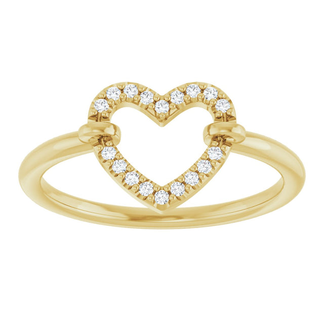 14K Gold Round Natural Diamond Heart Ring – 1mm Stones - Yellow Gold - view 8