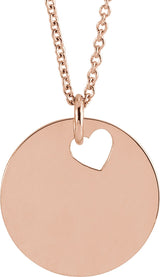 14K Gold Engravable Pierced Heart or Star Necklace or Pendant - Rose Gold