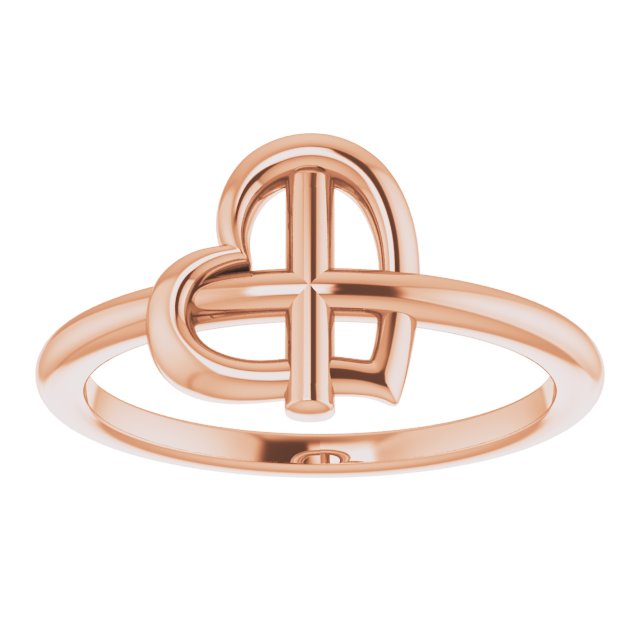 14K Gold Heart Cross Ring - Rose Gold - view 3
