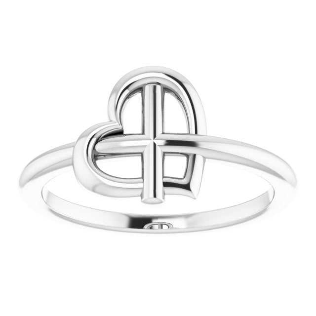 Platinum Heart Cross Ring - view 3