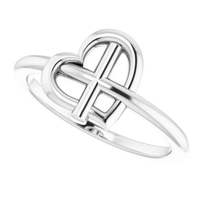 14K Gold Heart Cross Ring - White Gold - view 5