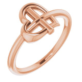 14K Gold Heart Cross Ring - Rose Gold