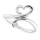 14K Gold Round Natural Diamond Accented Heart Ring - White Gold - view 10