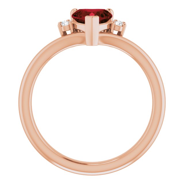 14K Gold Natural Mozambique Garnet & Natural Diamond Accented Heart Ring - Rose Gold - view 7