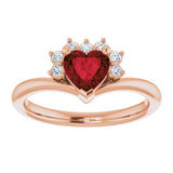 14K Gold Natural Mozambique Garnet & Natural Diamond Accented Heart Ring - Rose Gold - view 8