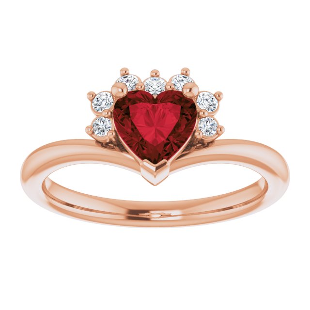 14K Gold Natural Mozambique Garnet & Natural Diamond Accented Heart Ring - Rose Gold - view 8