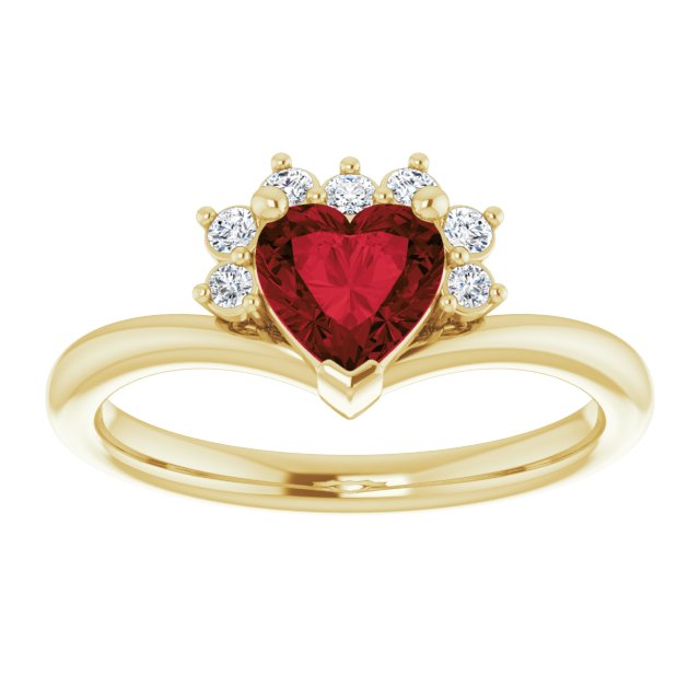 14K Gold Natural Mozambique Garnet & Natural Diamond Accented Heart Ring - Yellow Gold - view 8