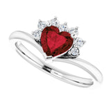14K Gold Natural Mozambique Garnet & Natural Diamond Accented Heart Ring - White Gold - view 10