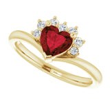 14K Gold Natural Mozambique Garnet & Natural Diamond Accented Heart Ring - Yellow Gold - view 10