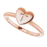 14K Gold Heart with Cross Ring - Rose Gold - view 5