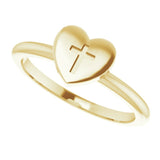 14K Gold Heart with Cross Ring - Yellow Gold - view 5