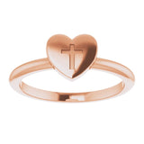 14K Gold Heart with Cross Ring - Rose Gold - view 3