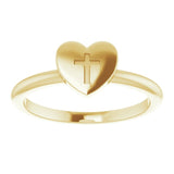 14K Gold Heart with Cross Ring - Yellow Gold - view 3