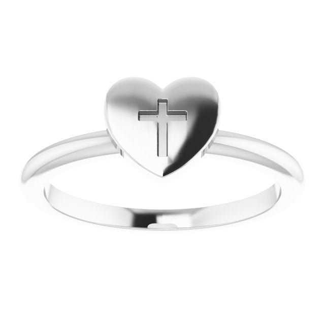 Platinum Heart with Cross Ring - view 3