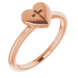 14K Gold Heart with Cross Ring - Rose Gold