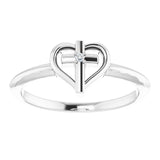 Platinum Round Natural Diamond Accented Cross & Heart Ring - view 8