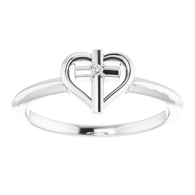 Platinum Round Natural Diamond Accented Cross & Heart Ring - view 8
