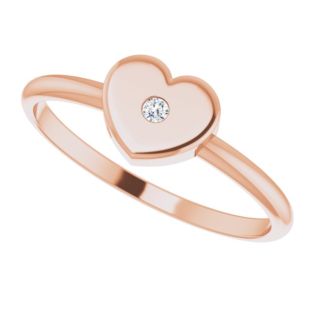 14K Gold Round Natural Diamond Youth Heart Ring – 1.3mm Stones - Rose Gold - view 10