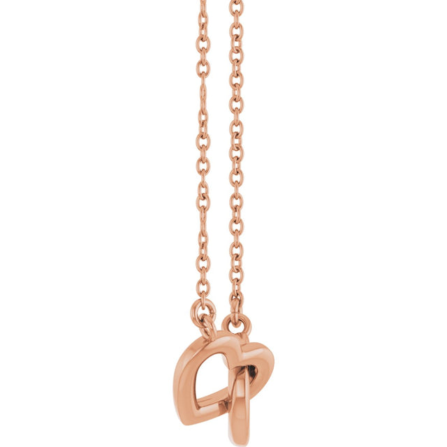 14K Gold Interlocking Heart Necklace - Rose Gold - view 3