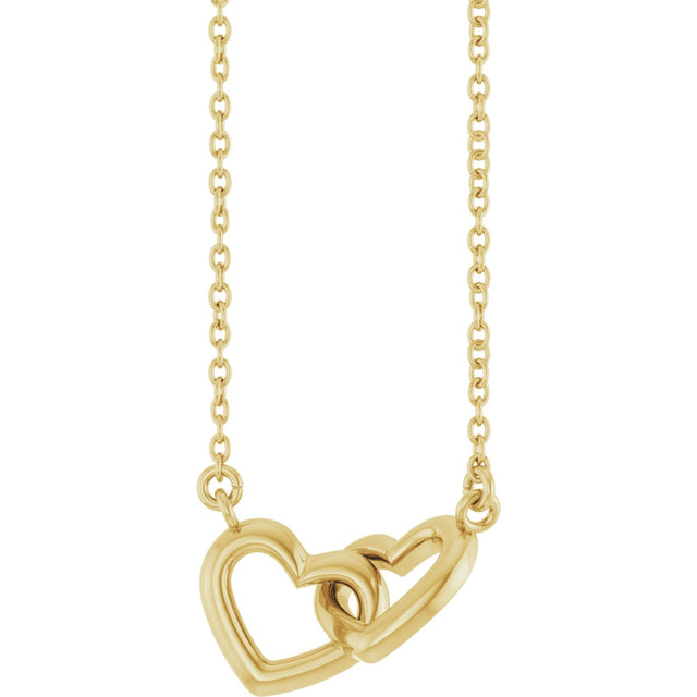 14K Gold Interlocking Heart Necklace - Yellow Gold