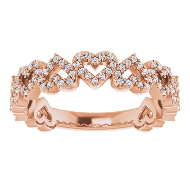 14K Gold Round Natural Diamond Stackable Heart Ring - Rose Gold - view 8