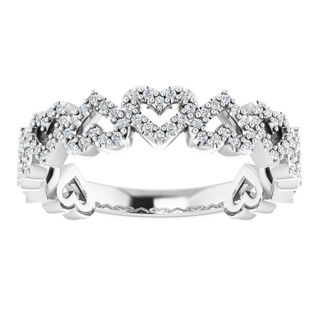 Platinum Round Natural Diamond Stackable Heart Ring - view 8