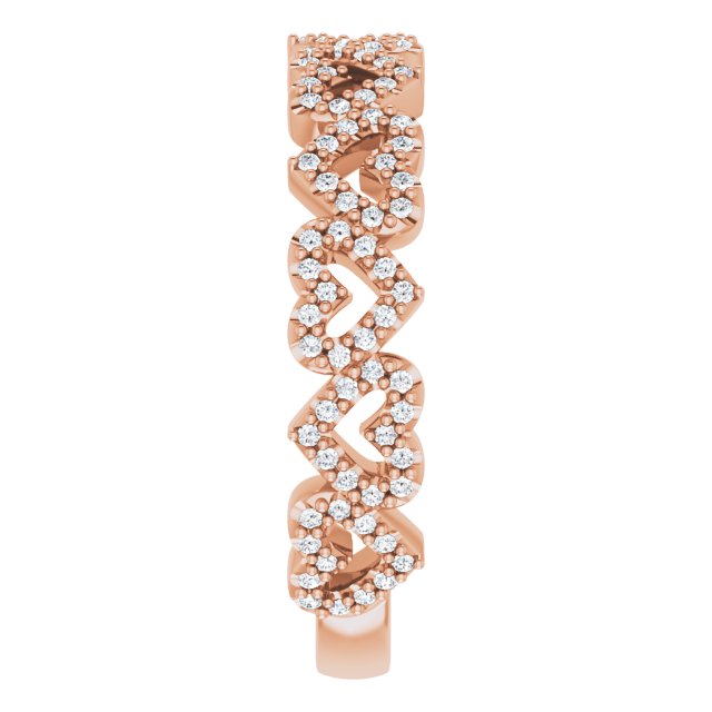 14K Gold Round Natural Diamond Stackable Heart Ring - Rose Gold - view 9