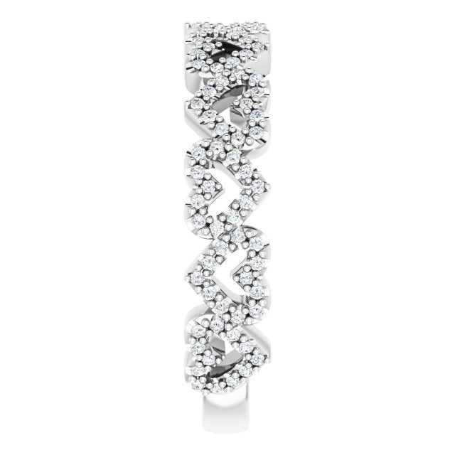 Platinum Round Natural Diamond Stackable Heart Ring - view 9