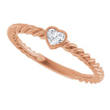 14K Gold Natural Diamond Stackable Bezel-Set Heart Rope Ring - Rose Gold - view 10