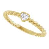 14K Gold Natural Diamond Stackable Bezel-Set Heart Rope Ring - Yellow Gold - view 10
