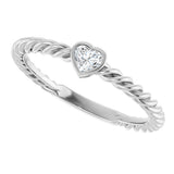 Platinum Natural Diamond Stackable Bezel-Set Heart Rope Ring - view 10