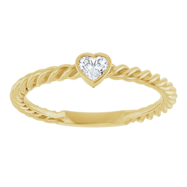 14K Gold Natural Diamond Stackable Bezel-Set Heart Rope Ring - Yellow Gold - view 8