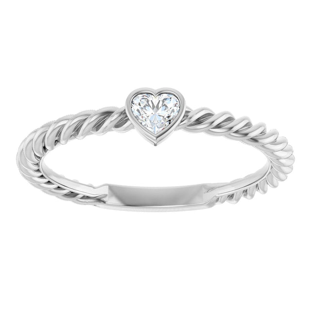 Platinum Natural Diamond Stackable Bezel-Set Heart Rope Ring - view 8