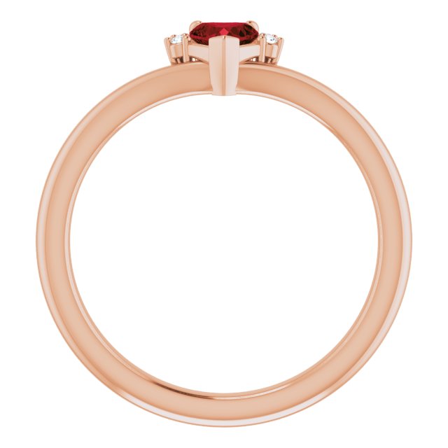 14K Gold Natural Mozambique Garnet & Natural Diamond Accented Heart Ring - Rose Gold - view 8