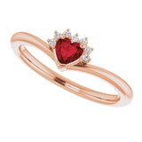 14K Gold Natural Mozambique Garnet & Natural Diamond Accented Heart Ring - Rose Gold - view 12