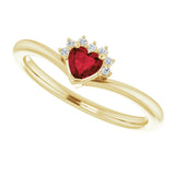 14K Gold Natural Mozambique Garnet & Natural Diamond Accented Heart Ring - Yellow Gold - view 10