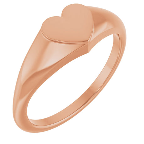 14K Gold Heart Signet Ring - Rose Gold