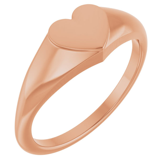 14K Gold Heart Signet Ring - Rose Gold