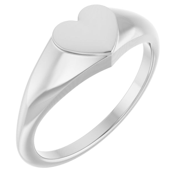 14K Gold Heart Signet Ring - White Gold