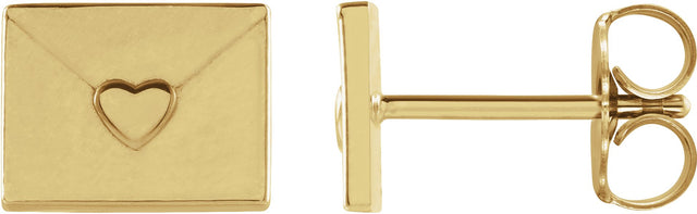 14K Gold Heart Envelope Earrings - Yellow Gold