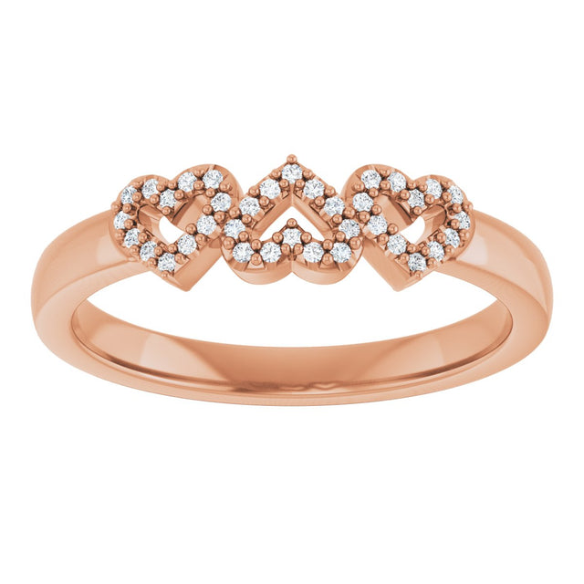 14K Gold Round Natural Diamond Heart Ring – 0.8mm Stones - Rose Gold - view 8