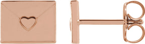 14K Gold Heart Envelope Earrings - Rose Gold