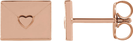 14K Gold Heart Envelope Earrings - Rose Gold