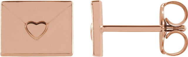 14K Gold Heart Envelope Earrings - Rose Gold