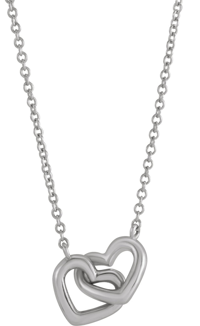 14K Gold Interlocking Heart Necklace - White Gold - view 4