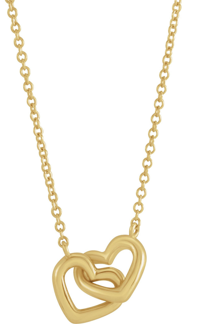 14K Gold Interlocking Heart Necklace - Yellow Gold - view 4